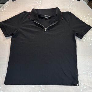 BOSS Black Short-Sleeve Zip Polo Man with Brown Trim XXL Slim Fit Mercerised